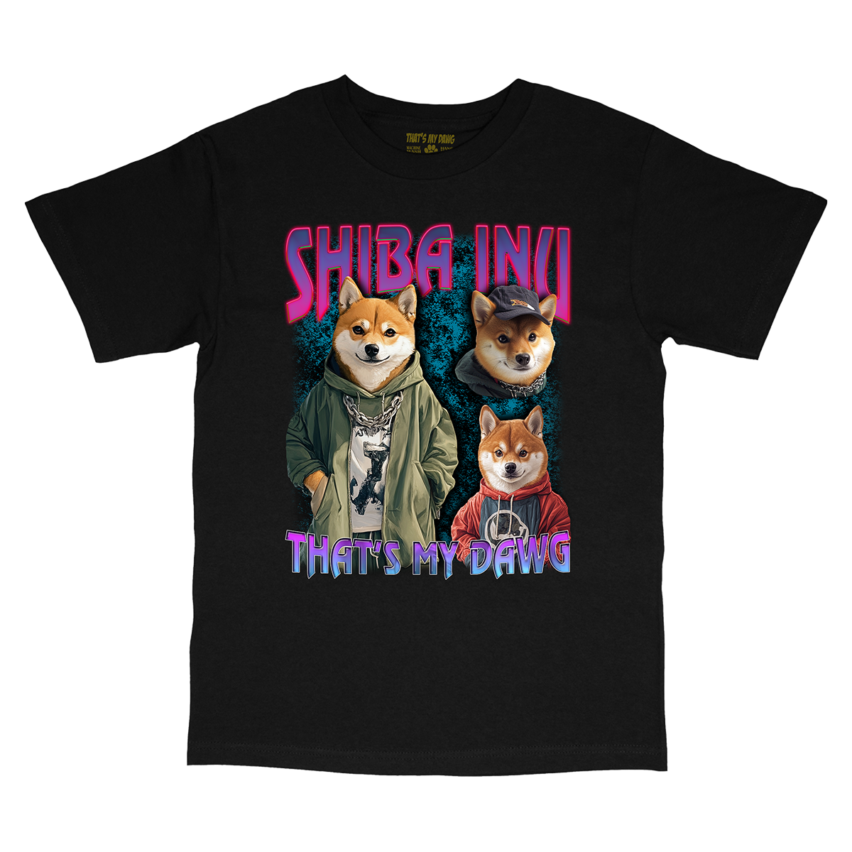 a black t - shirt with two corgi dogs on it