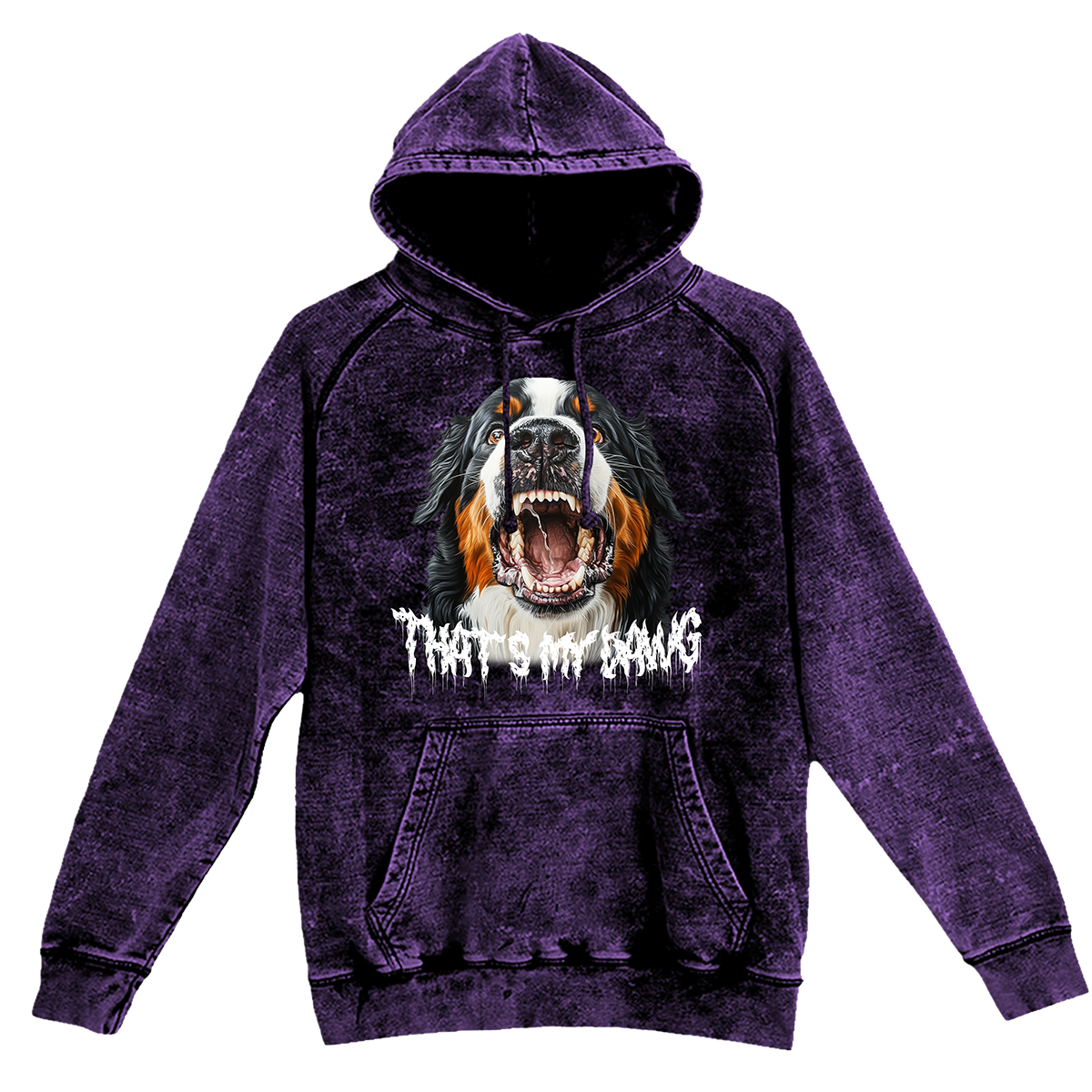 a purple hoodie with a picture of a dog on it