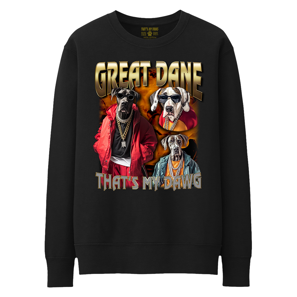 a black sweatshirt with two dogs on it