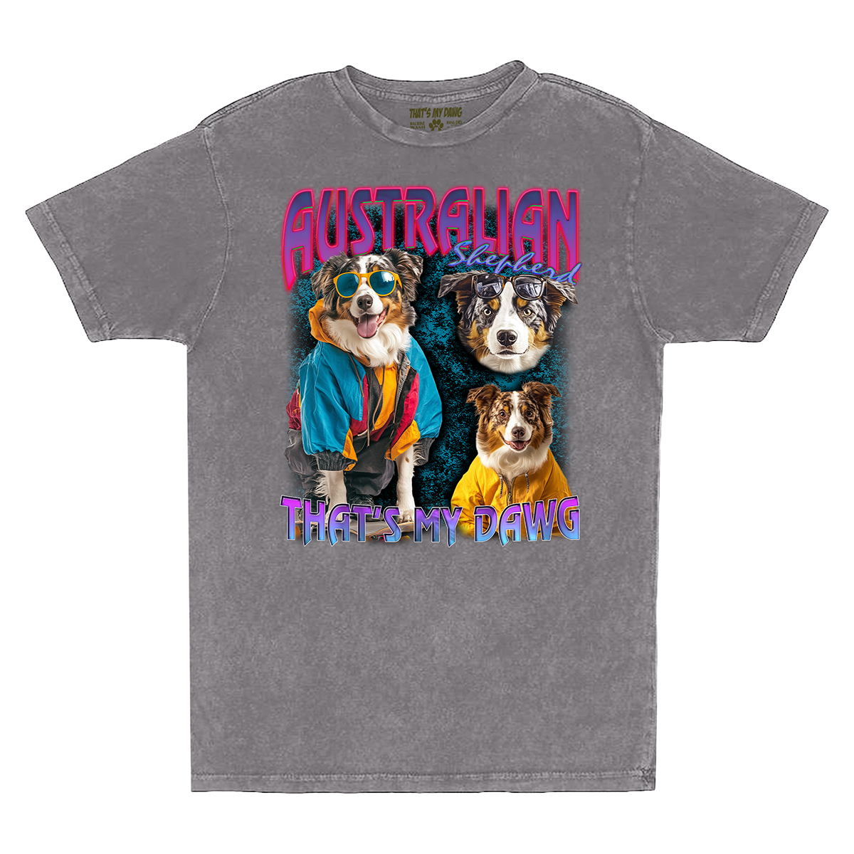 a grey t - shirt with two dogs on it