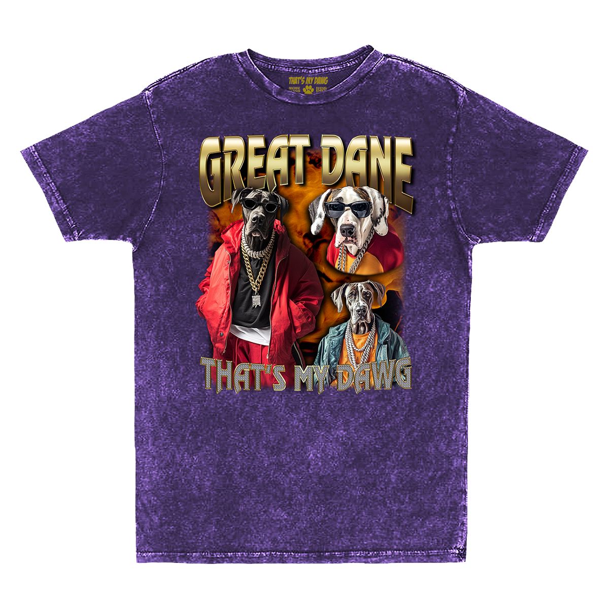 a purple t - shirt with two dogs on it