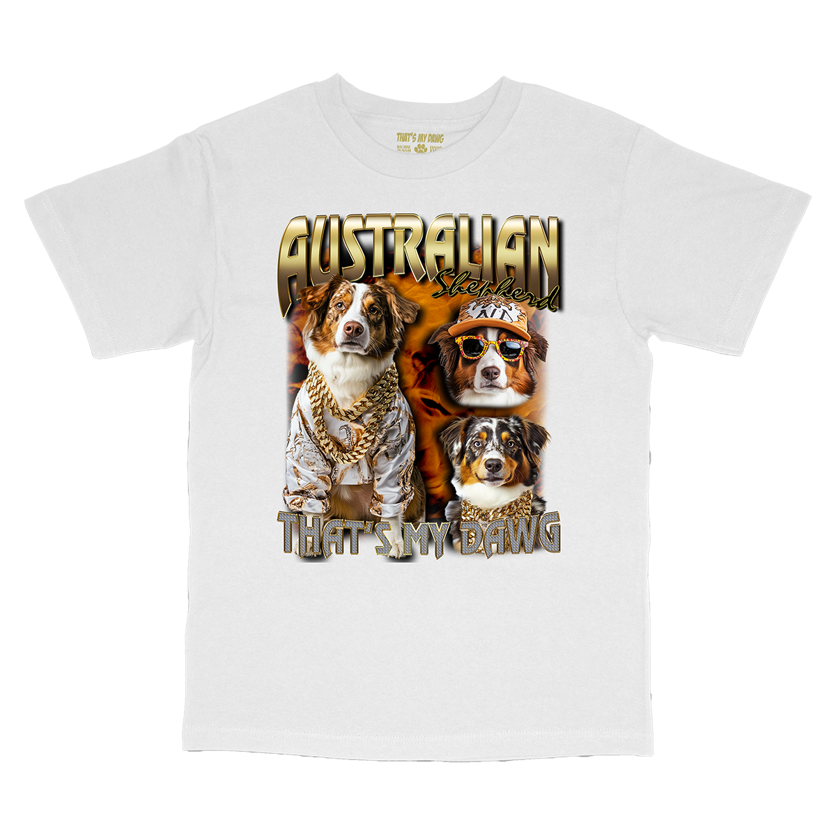 a white t - shirt with two dogs on it