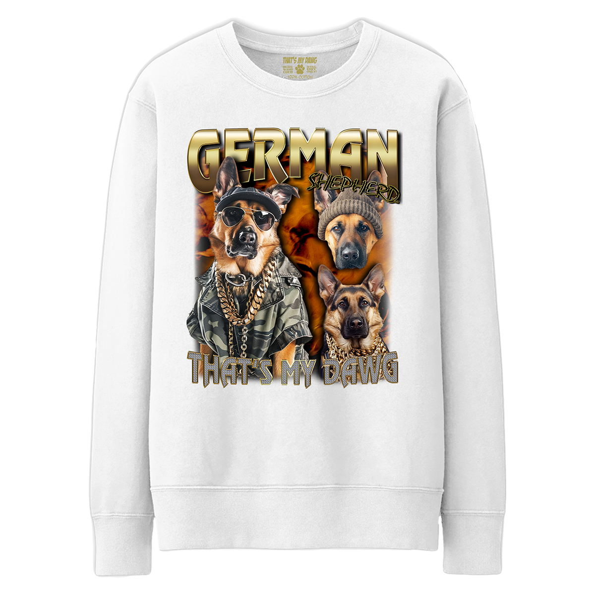 a white sweatshirt with two dogs on it