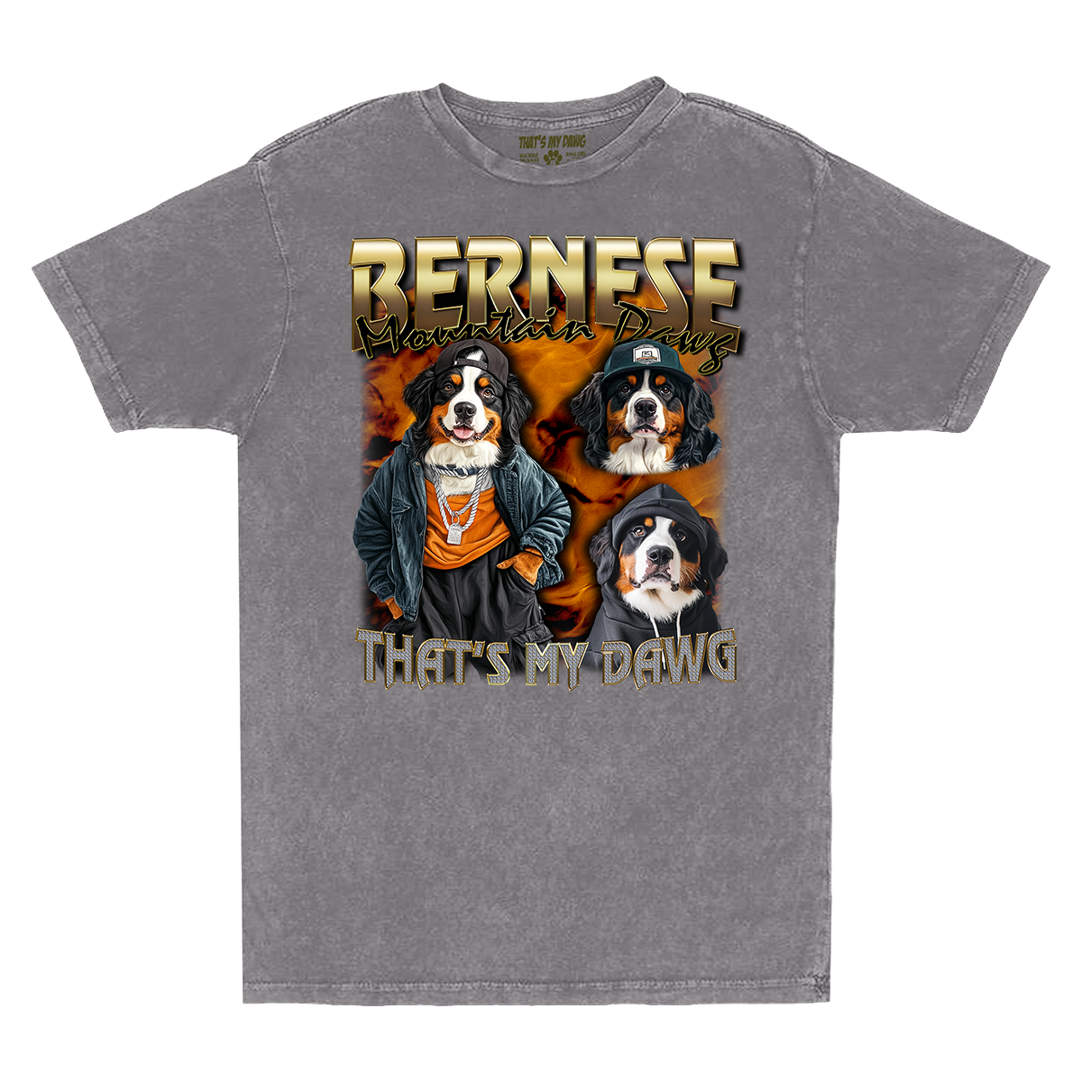 a gray shirt with two dogs on it