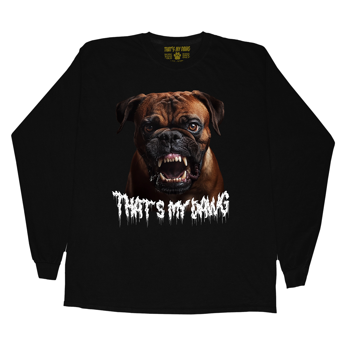 a black long sleeve shirt with an image of a dog