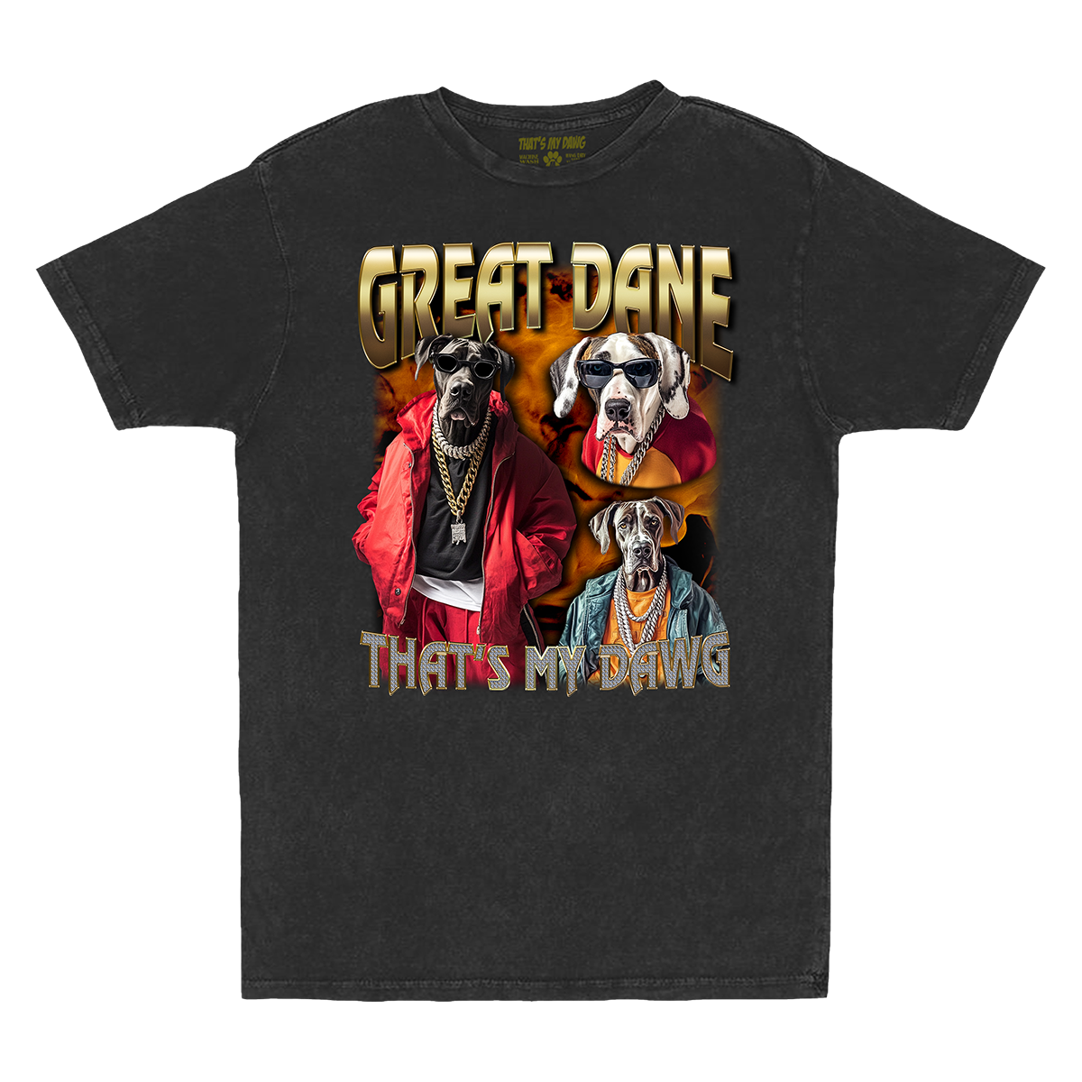 a black t - shirt with two dogs on it