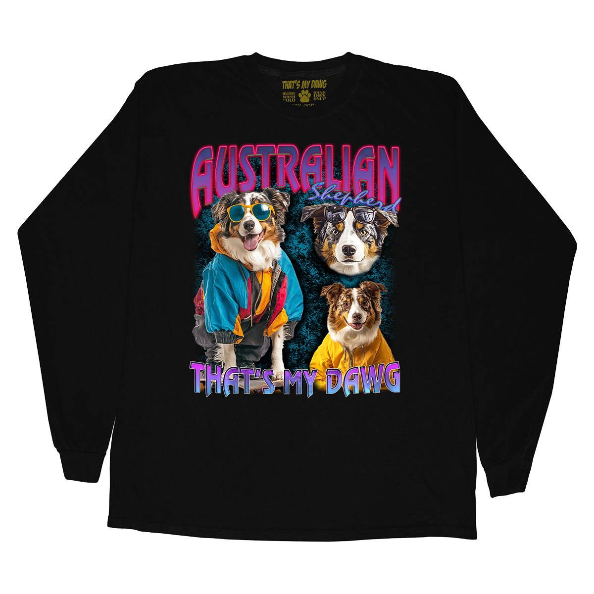 a black long sleeve shirt with two dogs on it