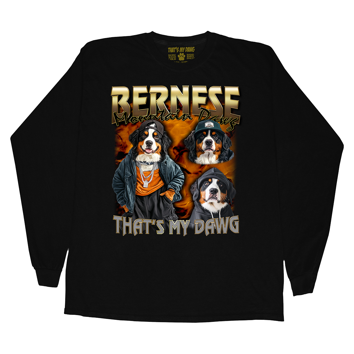 a black long sleeve shirt with two dogs on it