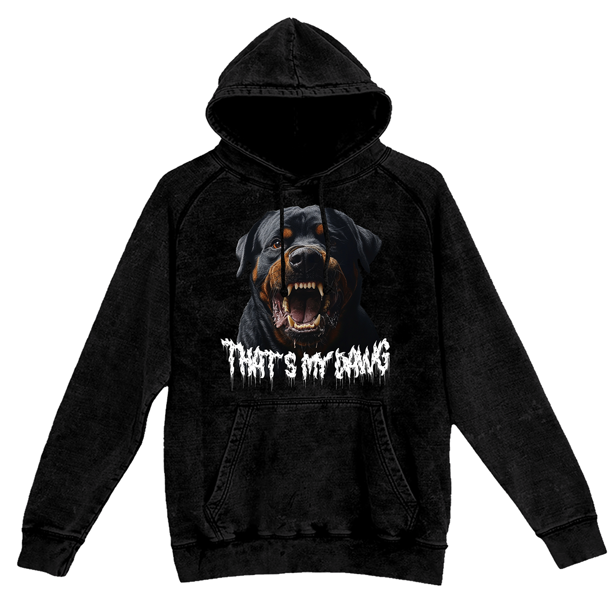 a black hoodie with a picture of a dog on it