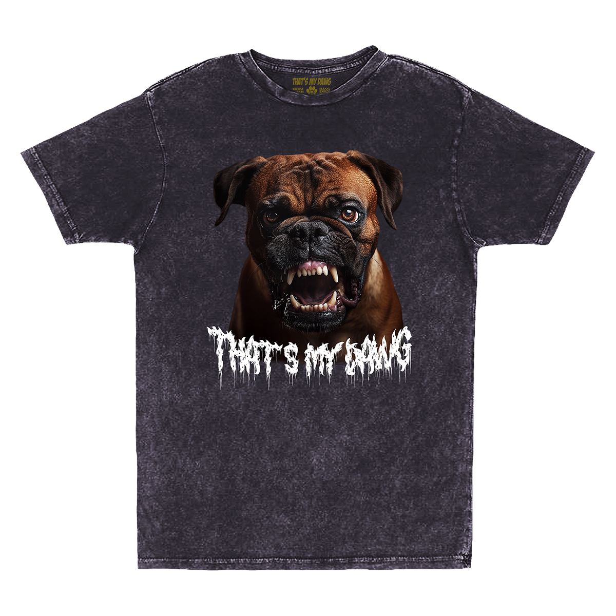 a black t - shirt with a picture of a dog on it