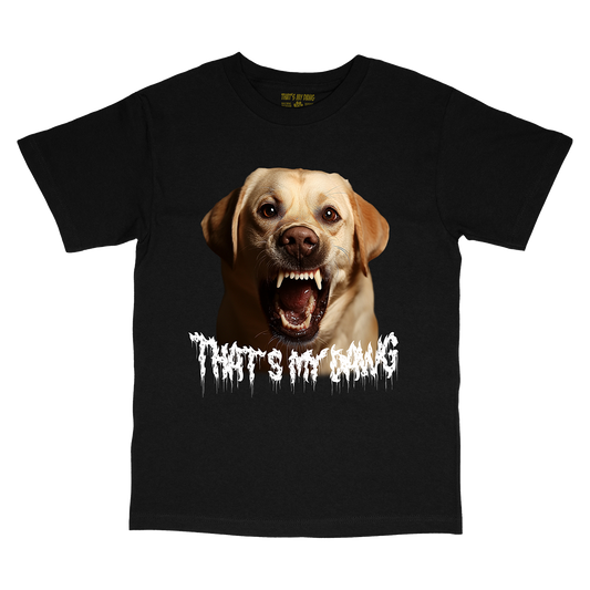 a black t - shirt with a dog's face on it