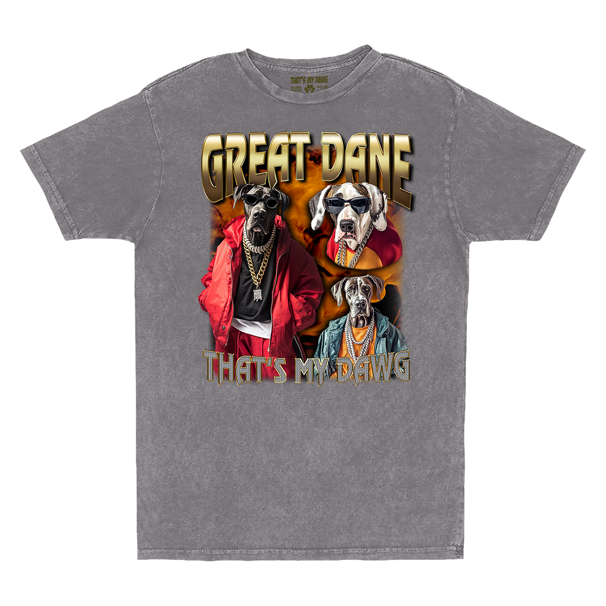 a gray t - shirt with two dogs on it