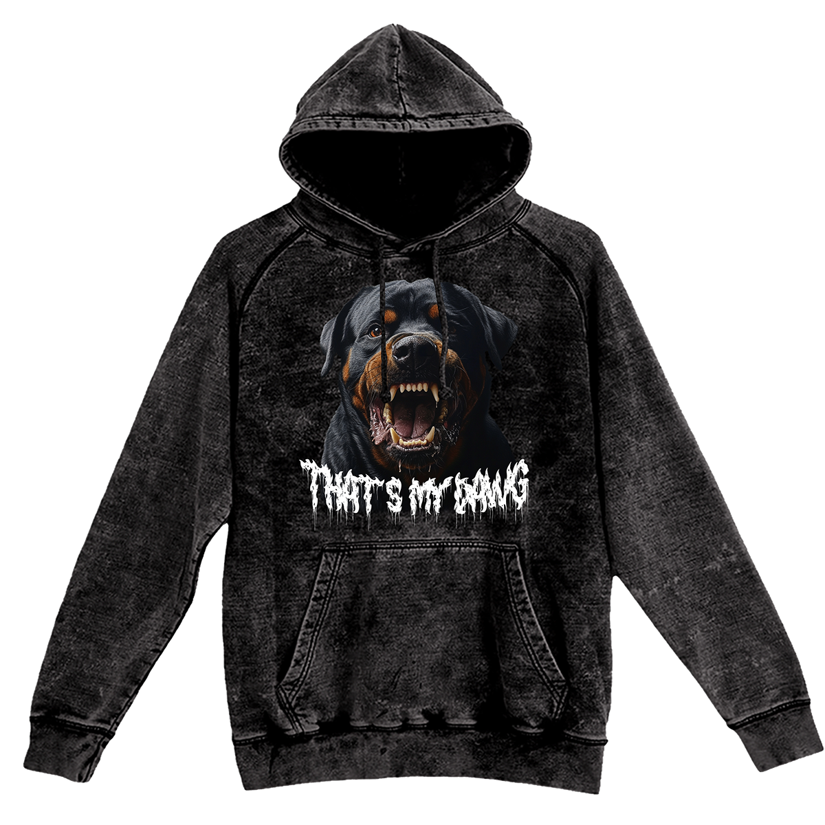 a black hoodie with a picture of a dog on it