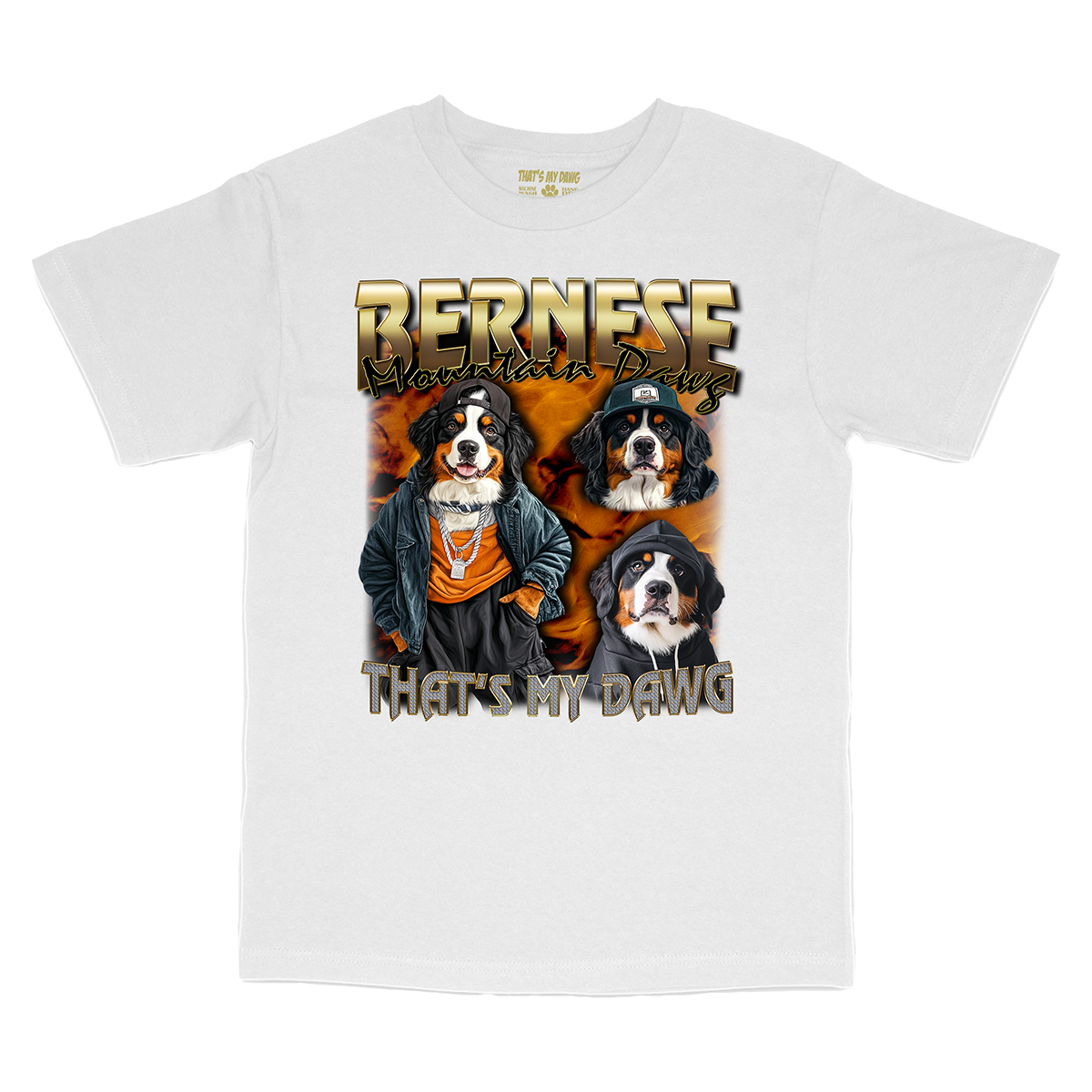 a white t - shirt with three dogs on it