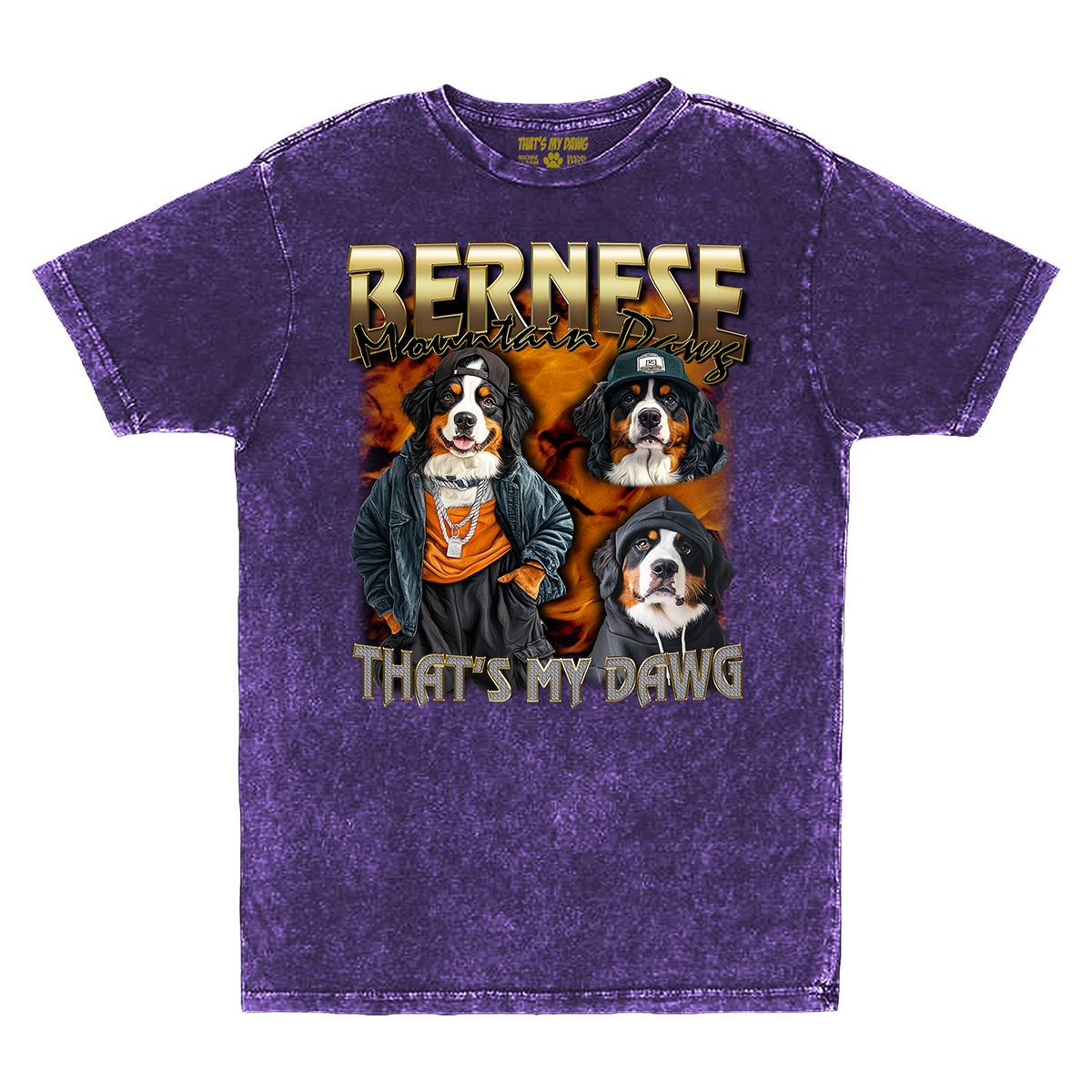 a purple shirt with two dogs on it