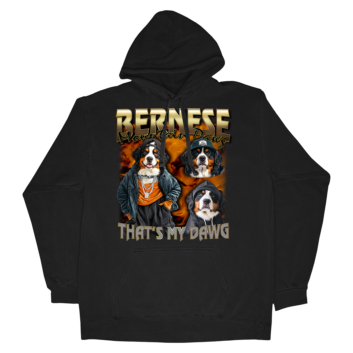 a black hoodie with two dogs on it