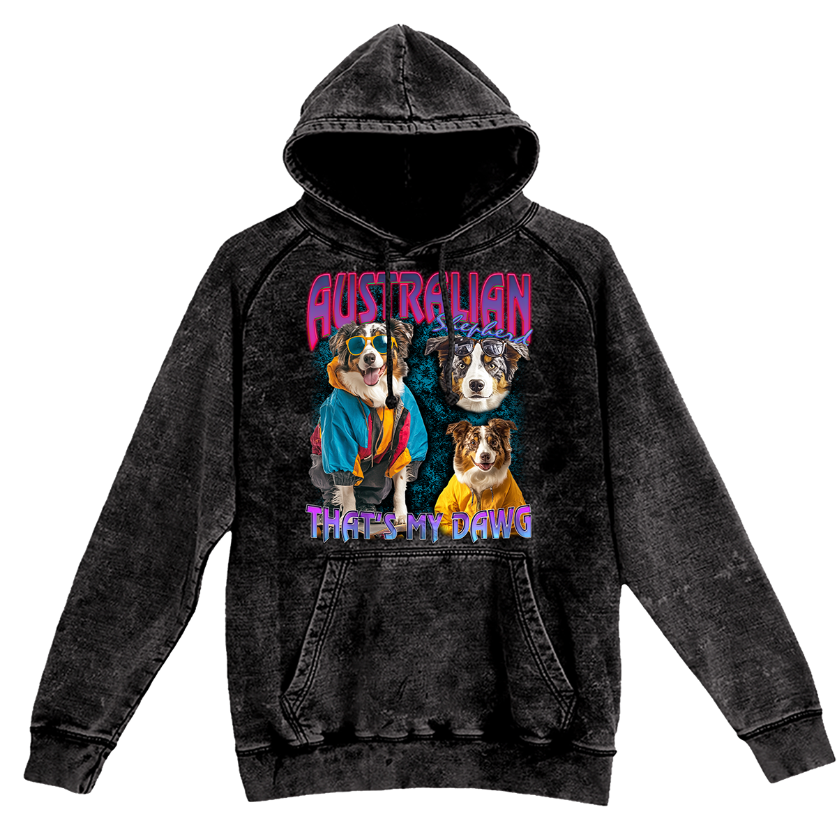 a black hoodie with two dogs on it