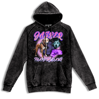 a black hoodie with a picture of a dog on it