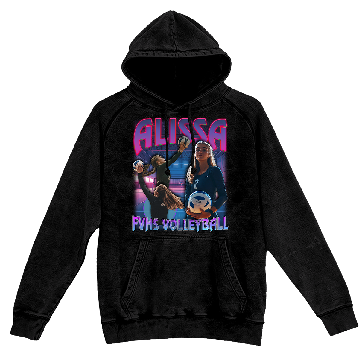 a black sweatshirt with a picture of two women on it