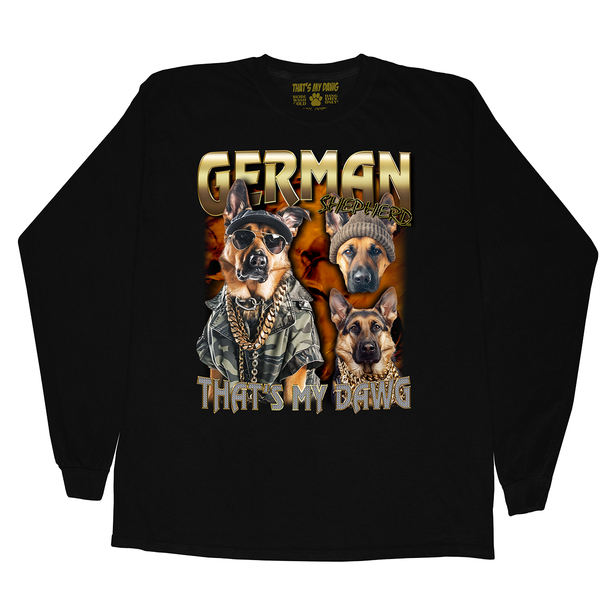 a black long sleeve shirt with two dogs on it