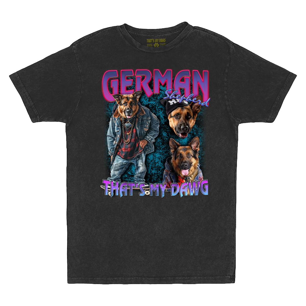 a black shirt with two dogs on it