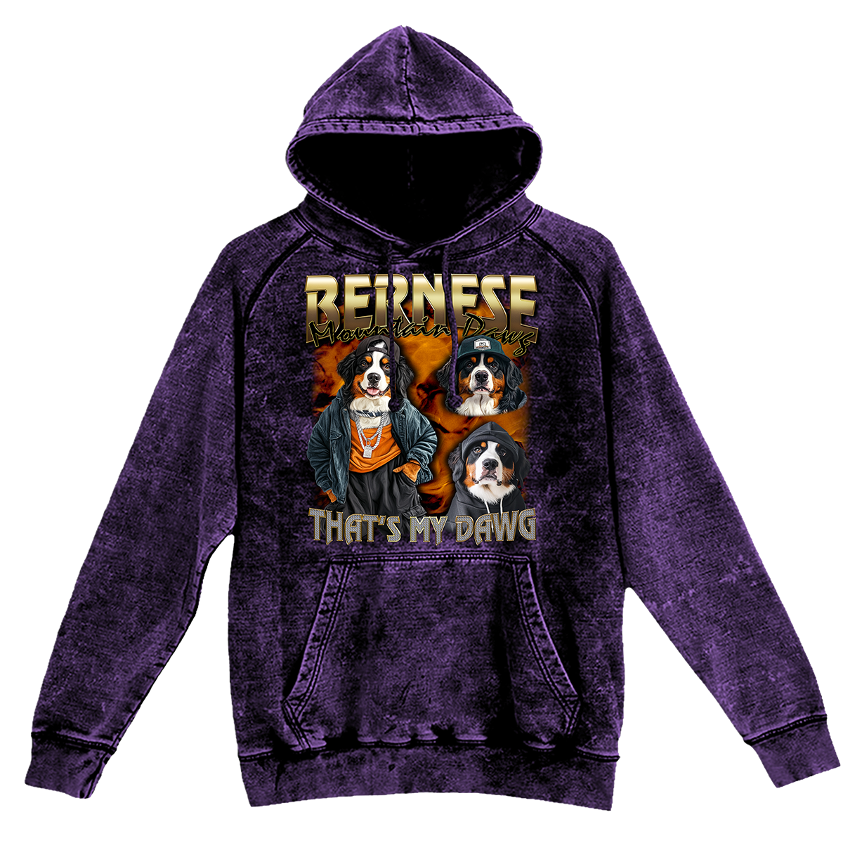 a purple hoodie with three dogs on it