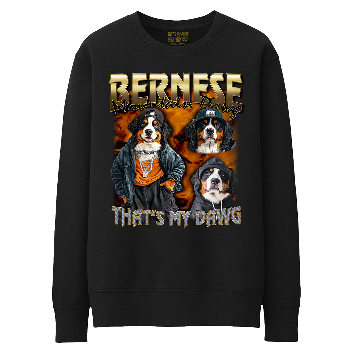 a black sweatshirt with three dogs on it