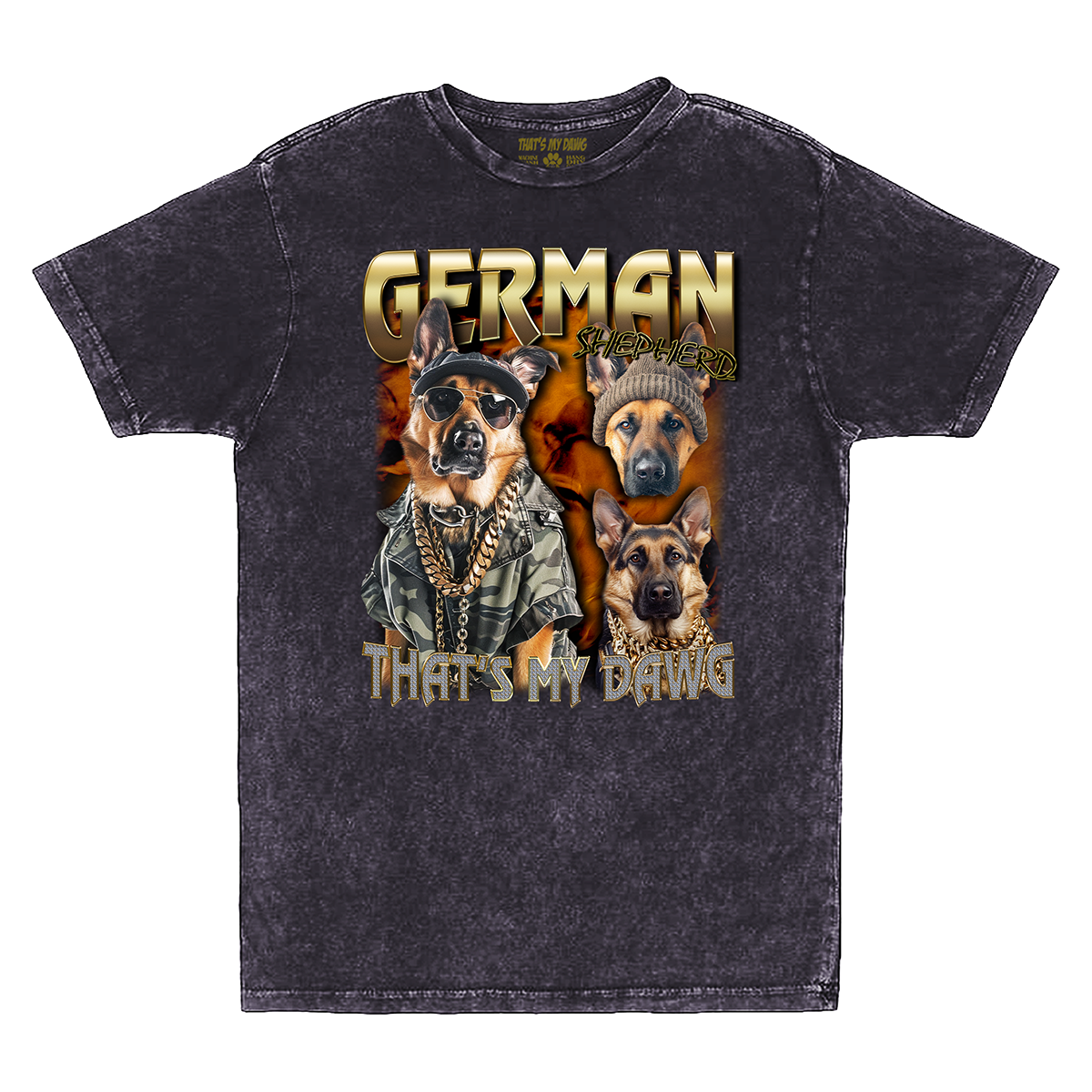 a black shirt with two german shepherds on it