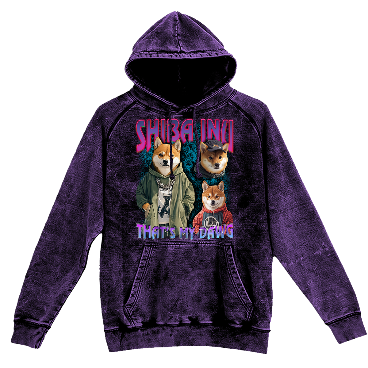 a purple hoodie with a picture of cats on it