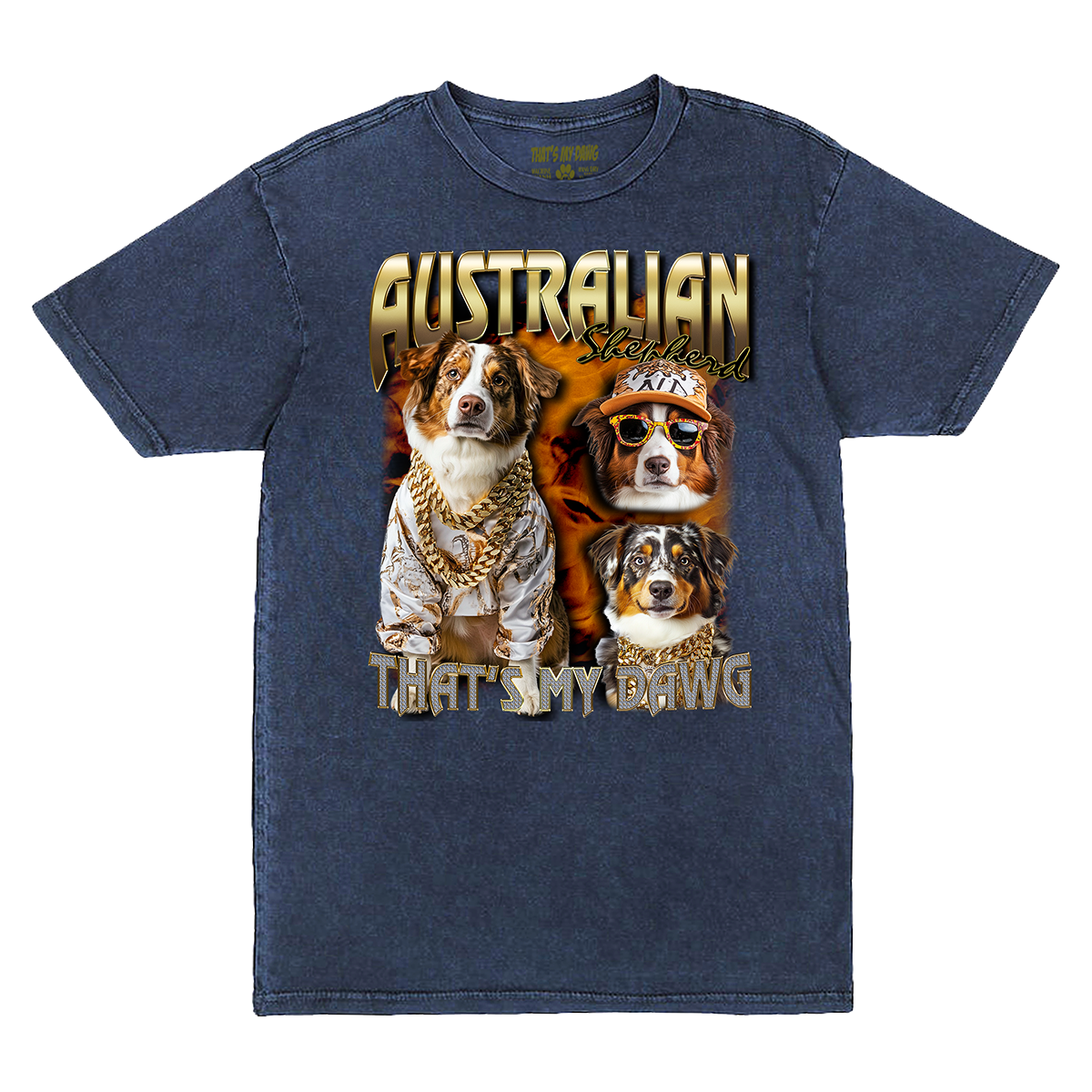 a t - shirt with two dogs wearing gold chains