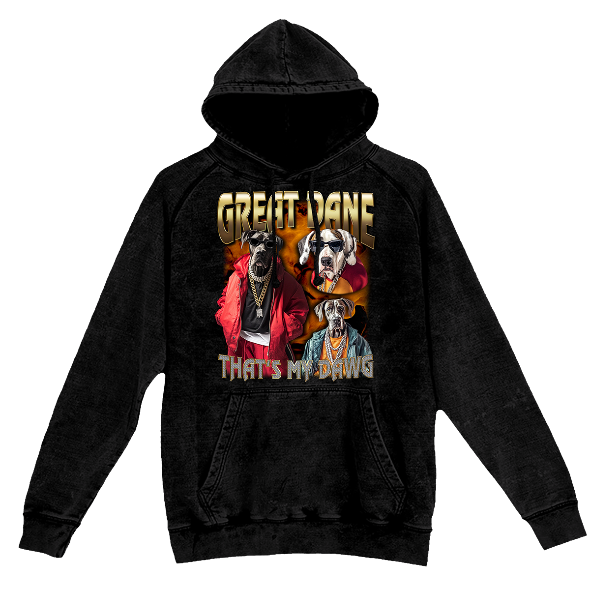 a black hoodie with two dogs on it