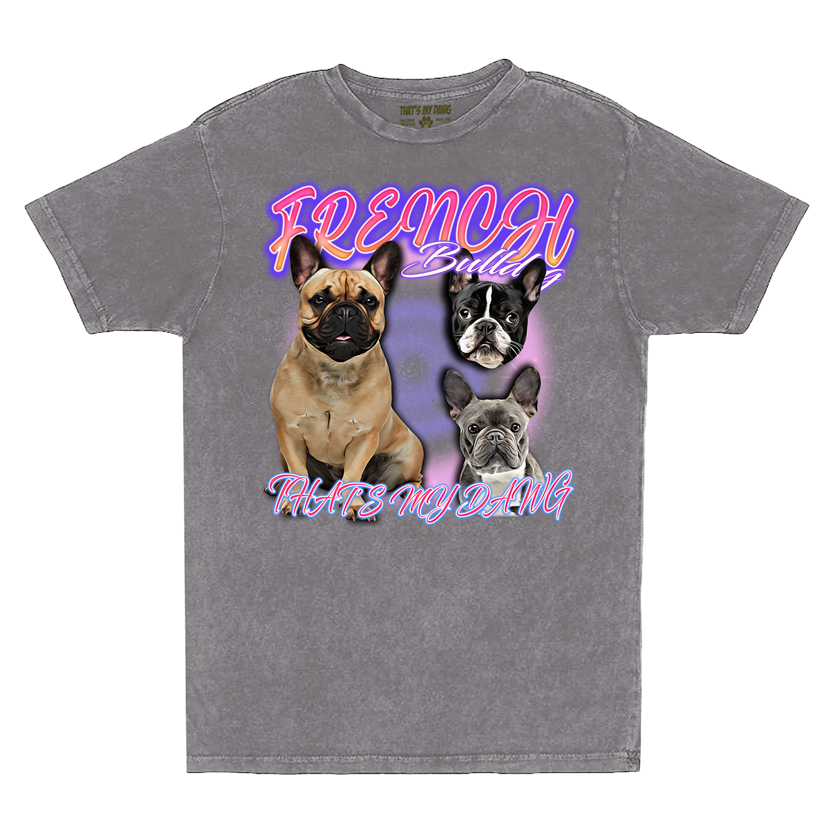90's Style French Bulldog Vintage T-Shirts (Zinc)