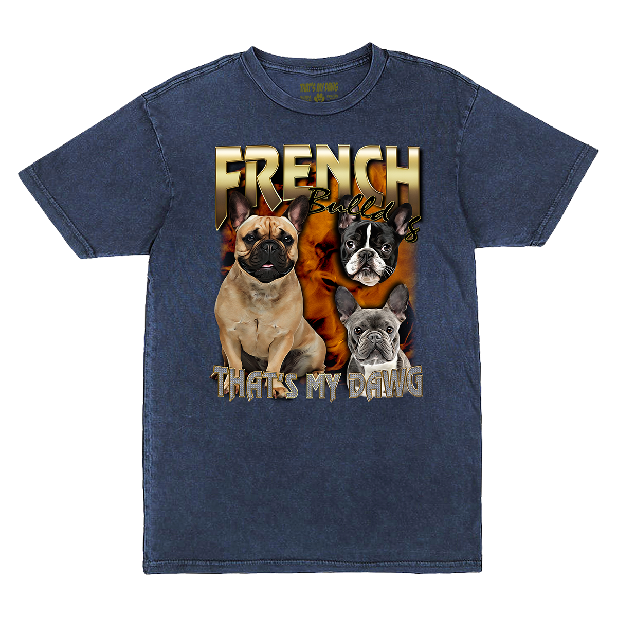 90's Style French Bulldog Vintage T-Shirts (Denim)