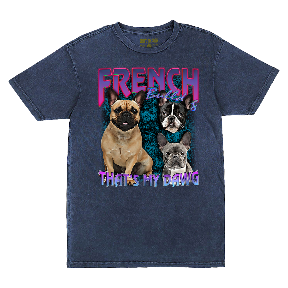 90's Style French Bulldog Vintage T-Shirts (Denim)