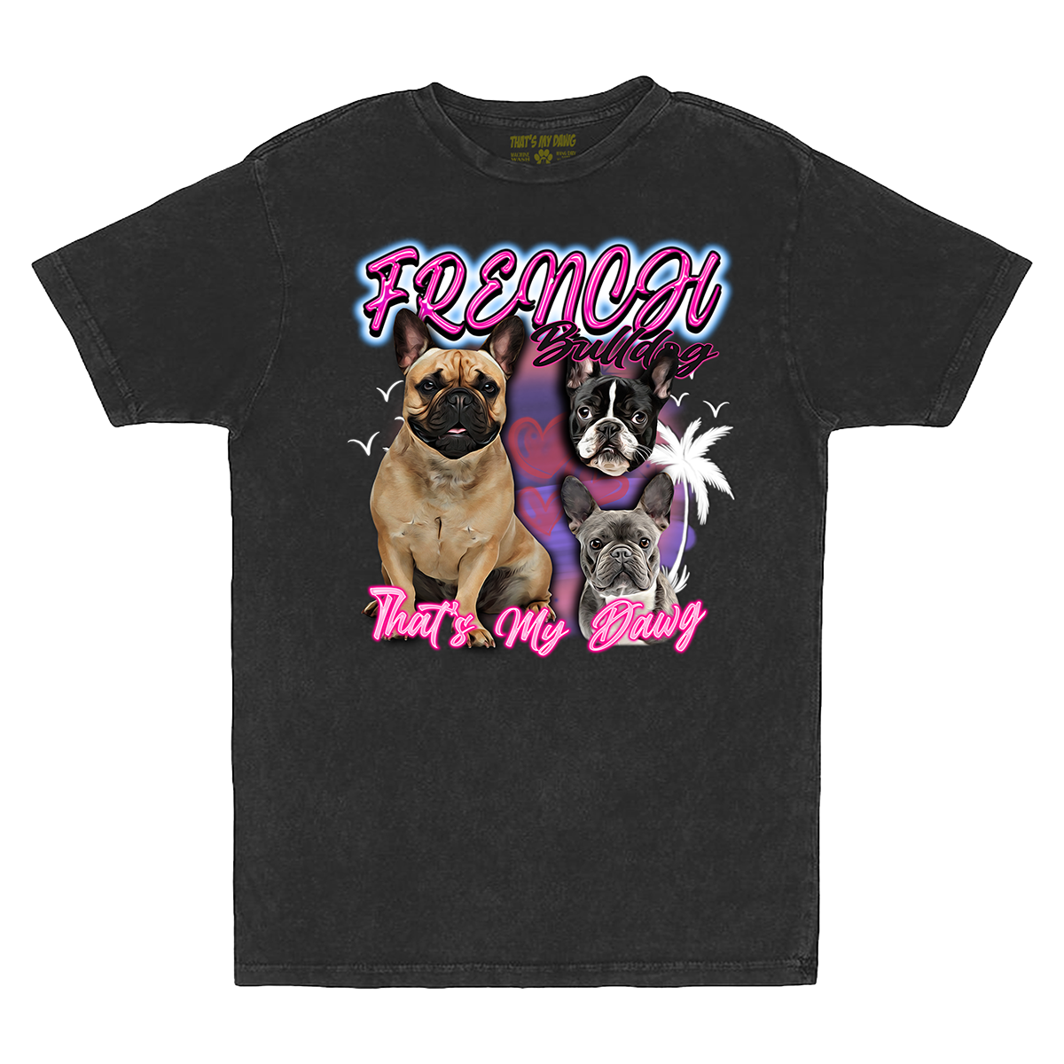 90's Style French Bulldog Vintage T-Shirts (Vintage Black)
