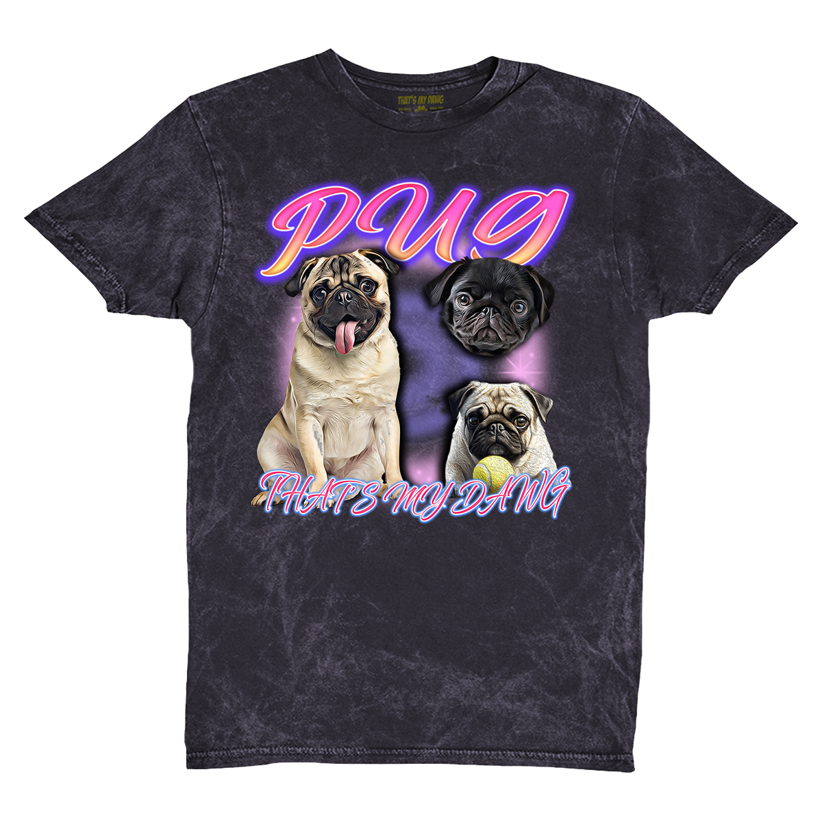 90's Style Pug Vintage T-Shirts (Cloud Black)