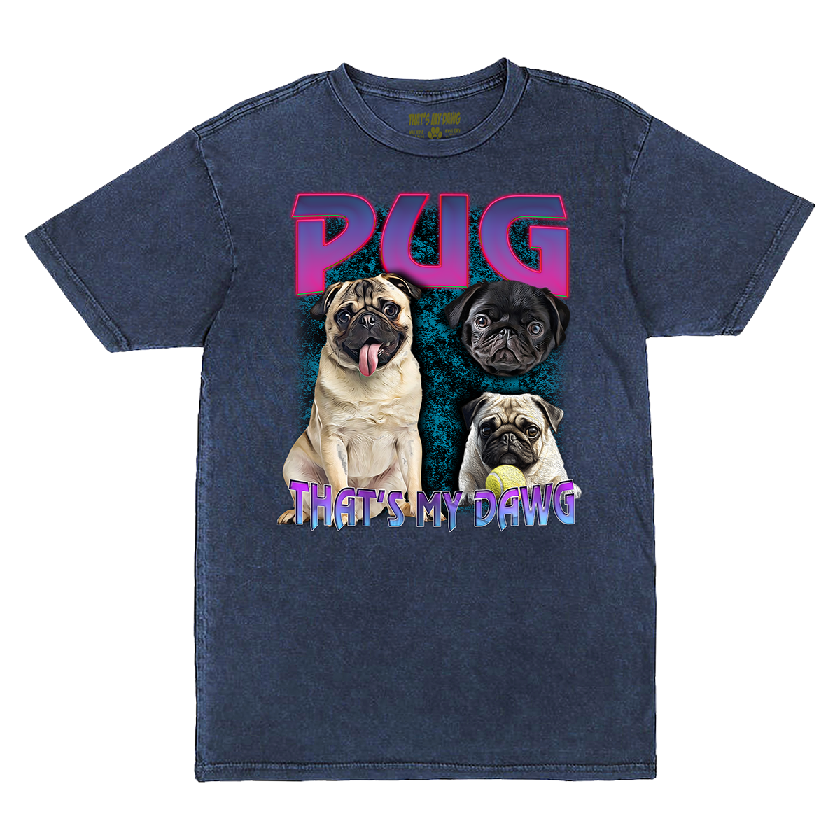 90's Style Pug Vintage T-Shirts (Denim)