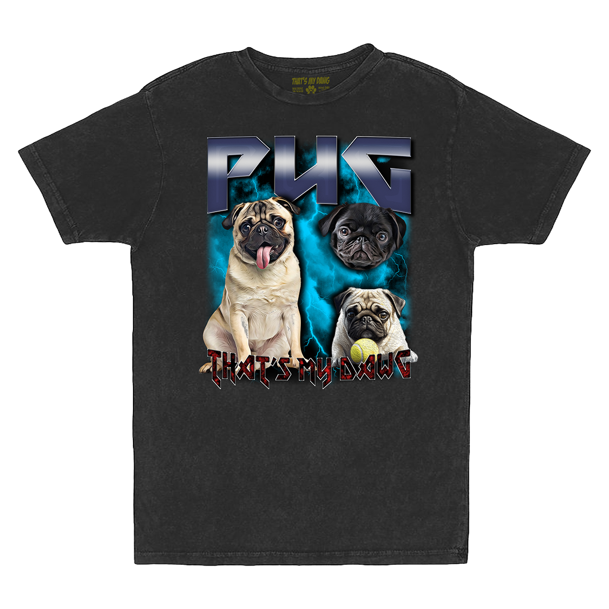 90's Style Pug Vintage T-Shirts (Vintage Black)