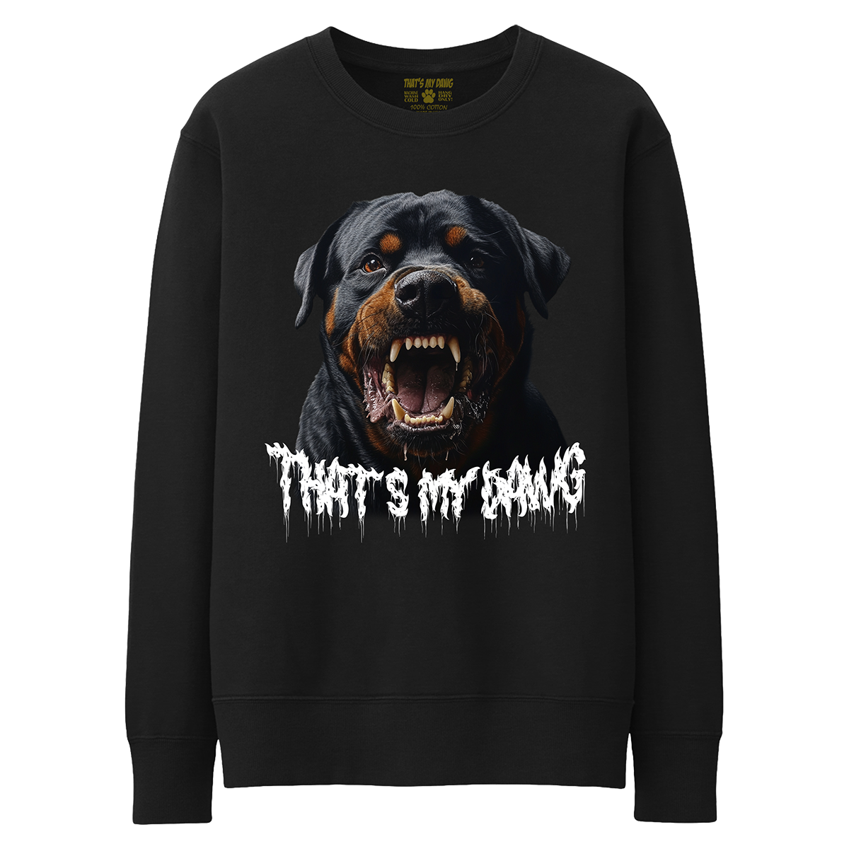 a black sweatshirt with an image of a dog that says, that's my