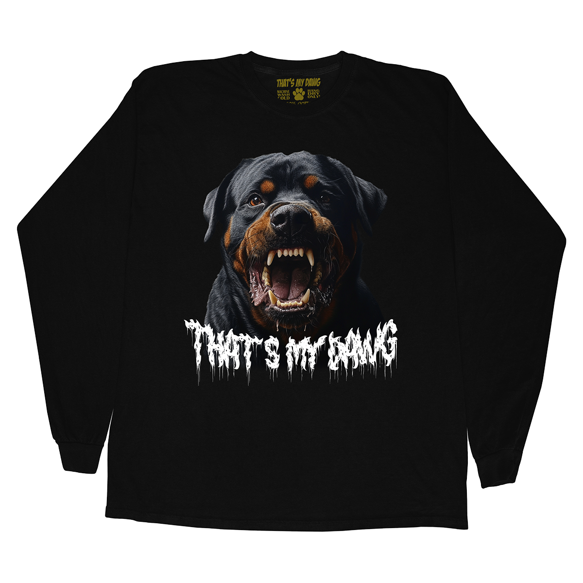 a black t - shirt with a picture of a dog that says that is my