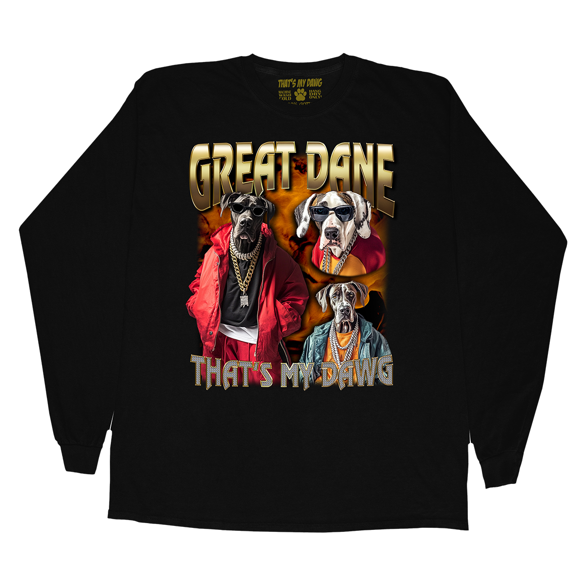 a black long sleeve shirt with two dogs on it