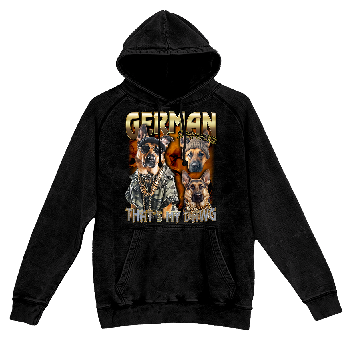 a black hoodie with german shepherds on it