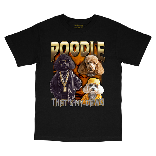 a black t - shirt with a picture of poodles on it