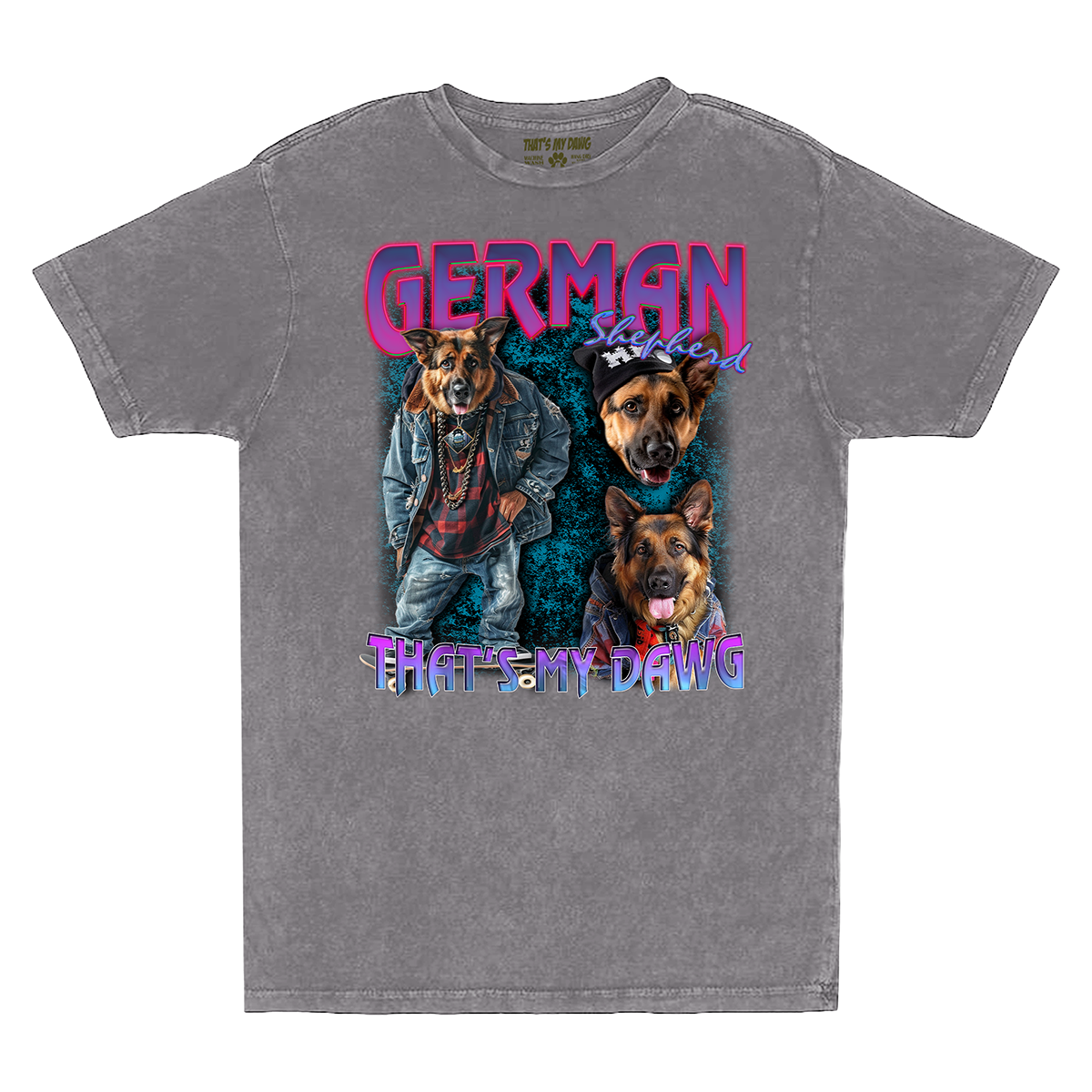 a t - shirt with a picture of two dogs on it