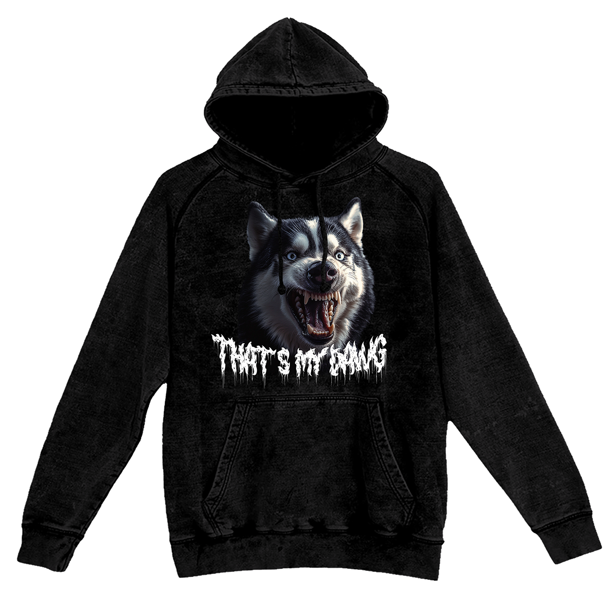 a black hoodie with a picture of a wolf on it