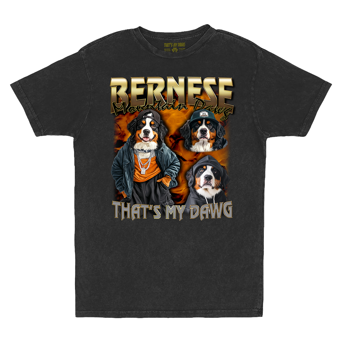 a black shirt with two dogs on it