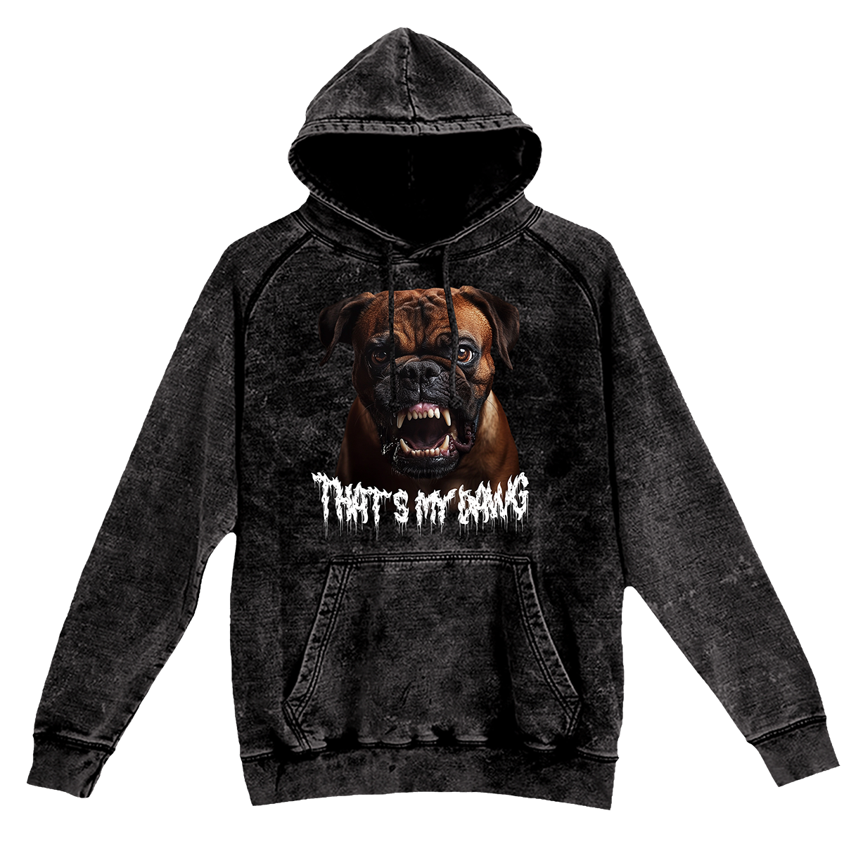 a black hoodie with a picture of a dog on it