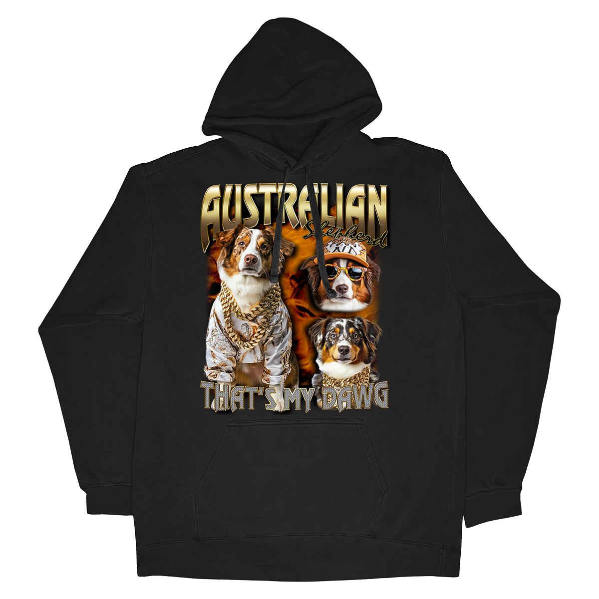 a black sweatshirt with two dogs on it