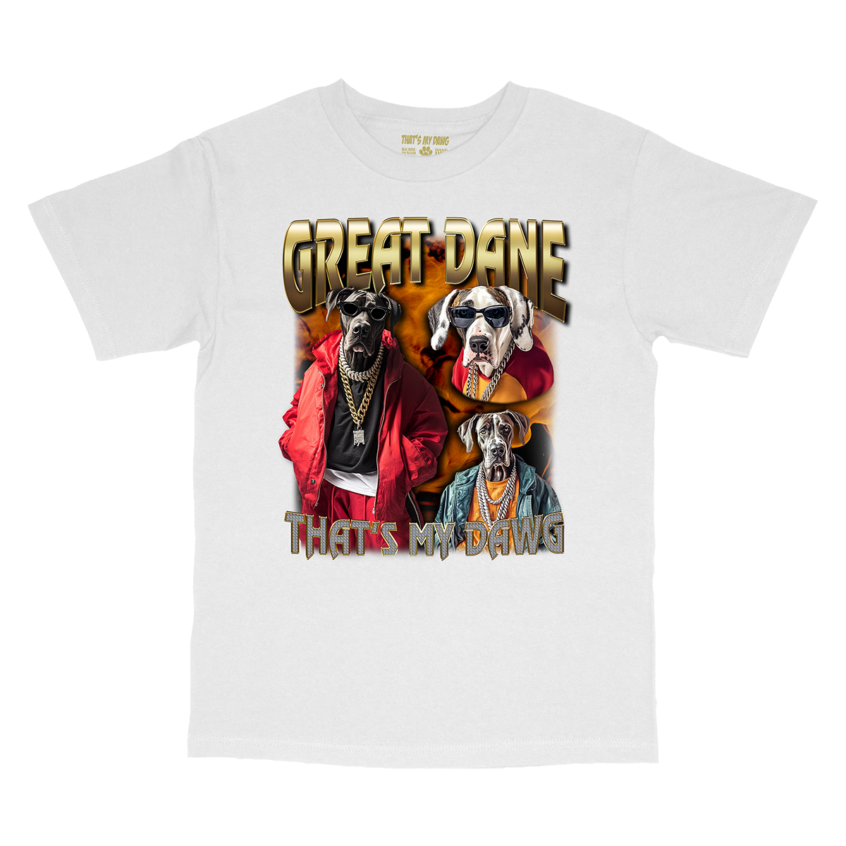 a white t - shirt with two dogs on it