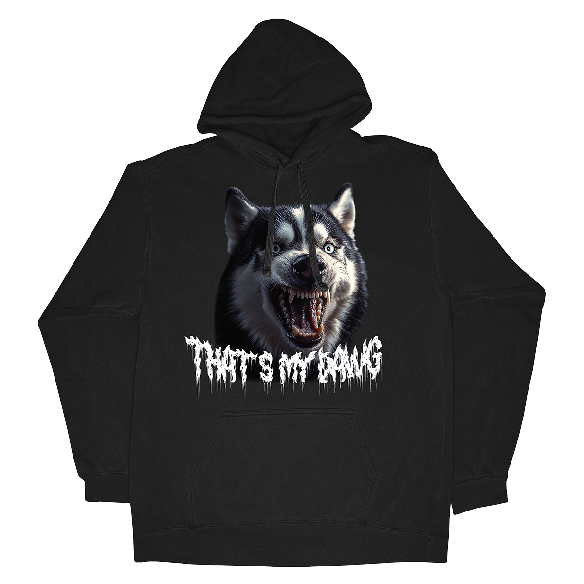 a black hoodie with a picture of a dog on it